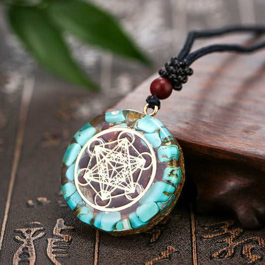 Buddha & Karma Archangel Metatron Orgonite Pendant - Turquoise Necklace