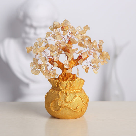Buddha & Karma Citrine Money Tree for Prosperity - Feng Shui Gemstone Ornament